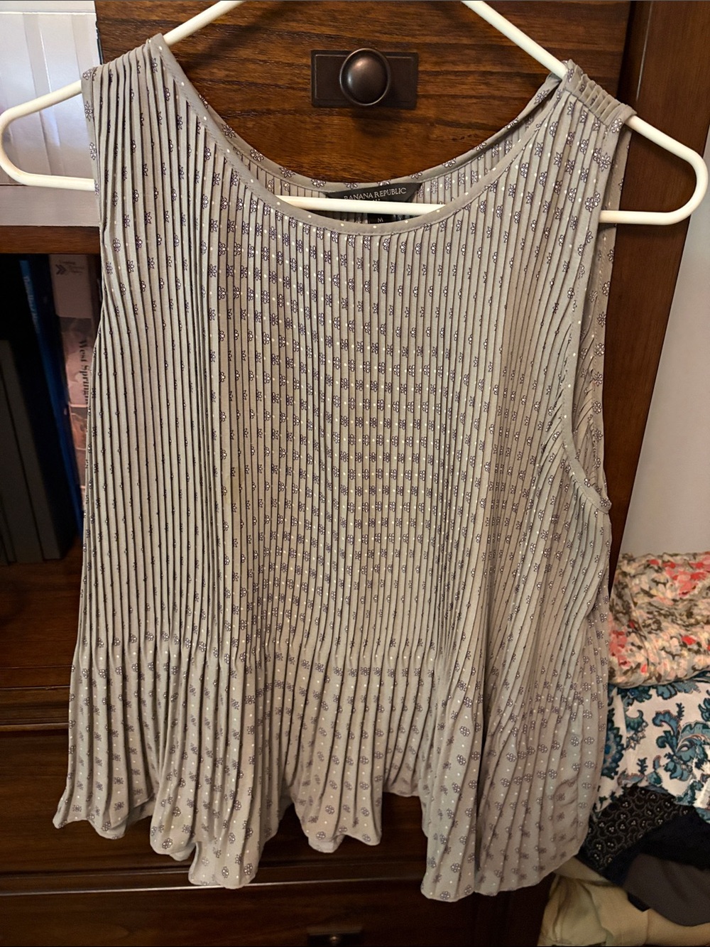 Banana Republic Silver Pleated Sleeveless Blouse
